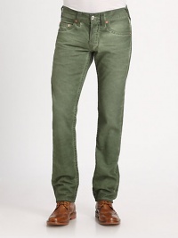 Switch up your go-to look with this straight-leg design finished in a unique color. Banded waist with belt loopsFront zip and button closureFive-pocket styleBack logo patchLogo topstitching on back pocketsInseam, about 34CottonMachine washMade in USA Switch up your go-to look with this straight-leg design finished in a unique color. Banded waist with belt loopsFront zip and button closureFive-pocket styleBack logo patchLogo topstitching on back pocketsInseam, about 34CottonMachine washMade in USA