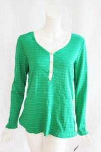 Tommy Hilfiger Womens Green Stripe Henley Ribbed Long Sleeve Top XL Tommy Hilfiger Womens Green Stripe Henley Ribbed Long Sleeve Top XL