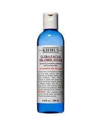 Kiehl's Ultra Facial Oil-Free Toner is formulated to visibly reduce excess oil on skin's surface, while leaving it instantly fresh and healthy looking. Made with Imperata Cylindrica Root Extract and Antarcticine to soothe and hydrate skin, our non-drying alcohol-free formula gently removes any remaining residue, dirt and oil without stripping skin of vital moisture. PH-balanced, and tested for safety and gentleness. Oil-free, paraben-free, fragrance-free, colorant-free. Kiehl's Ultra Facial Oil-Free Toner is formulated to visibly reduce excess oil on skin's surface, while leaving it instantly fresh and healthy looking. Made with Imperata Cylindrica Root Extract and Antarcticine to soothe and hydrate skin, our non-drying alcohol-free formula gently removes any remaining residue, dirt and oil without stripping skin of vital moisture. PH-balanced, and tested for safety and gentleness. Oil-free, paraben-free, fragrance-free, colorant-free.