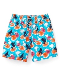 Brighten up the scene with vibrant color and a whimsical frog print when you sport these cool swim trunks from Vilebrequin. Brighten up the scene with vibrant color and a whimsical frog print when you sport these cool swim trunks from Vilebrequin.