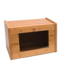 Baked to last. Tuck rolls, loaves and pastries safe inside this bamboo bread box to keep them tasting as fresh as the day you baked or bought them. A glass window helps you keep tabs on what's left. Baked to last. Tuck rolls, loaves and pastries safe inside this bamboo bread box to keep them tasting as fresh as the day you baked or bought them. A glass window helps you keep tabs on what's left.