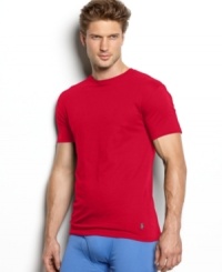 A classic crew neck short-sleeved T-shirt is constructed for lightweight comfort in soft combed cotton jersey. A classic crew neck short-sleeved T-shirt is constructed for lightweight comfort in soft combed cotton jersey.