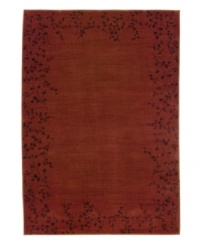 Bridge the gap between traditional and modern design with this transitional piece from the Allure collection. An eye-catching deep red ground is bordered by a dark organic branch pattern suggesting the first cherry blossoms of spring. Gentle striations across the surface create a unique and desirable textured look. Simply beautiful and made to last. Bridge the gap between traditional and modern design with this transitional piece from the Allure collection. An eye-catching deep red ground is bordered by a dark organic branch pattern suggesting the first cherry blossoms of spring. Gentle striations across the surface create a unique and desirable textured look. Simply beautiful and made to last.