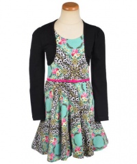 Beautees Leopard Scroll 2-Piece Dress Set (Sizes 7 - 16) - black/mint, 12 - 14 Beautees Leopard Scroll 2-Piece Dress Set (Sizes 7 - 16) - black/mint, 12 - 14