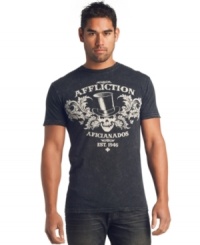 Pop on this t-shirt from Affliction and head out with your brew crew in totally cool casual style. Pop on this t-shirt from Affliction and head out with your brew crew in totally cool casual style.