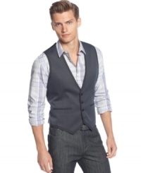 Noticing a need to change your style patterns? This herringbone vest from Calvin Klein takes your look to the next level of cool casual. Noticing a need to change your style patterns? This herringbone vest from Calvin Klein takes your look to the next level of cool casual.