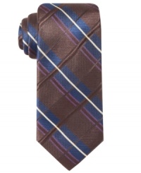Take a quick route to the not-so-basic with this grid-patterned silk tie from Countess Mara. Take a quick route to the not-so-basic with this grid-patterned silk tie from Countess Mara.