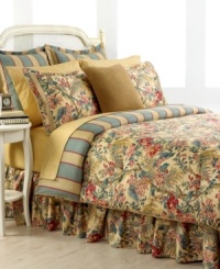 Blossoming with distinction, Lauren Ralph Lauren's Tangier comforter set offers a refreshing take on traditional elegance. An ornate floral-and-vine print finished with jute trim brings to mind the look of a lush garden in bloom, while the striped comforter reverse accents the look with coordinating contrast. Blossoming with distinction, Lauren Ralph Lauren's Tangier comforter set offers a refreshing take on traditional elegance. An ornate floral-and-vine print finished with jute trim brings to mind the look of a lush garden in bloom, while the striped comforter reverse accents the look with coordinating contrast.