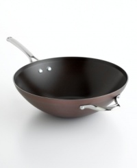 Just right. The perfect kitchen companion, this elegant bronze piece features multiple layers of nonstick technology, a hard-anodized construction and stay-cool handles for an unrivaled combination of professional performance and everyday ease. Your go-to with professional high sides ideal for whipping up exquisite Chinese and Thai food, like stir fry and rice. Lifetime warranty. Just right. The perfect kitchen companion, this elegant bronze piece features multiple layers of nonstick technology, a hard-anodized construction and stay-cool handles for an unrivaled combination of professional performance and everyday ease. Your go-to with professional high sides ideal for whipping up exquisite Chinese and Thai food, like stir fry and rice. Lifetime warranty.