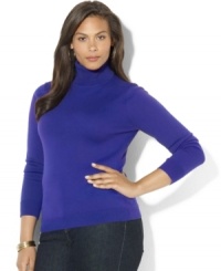 Lauren Ralph Lauren's plus size chic turtleneck is rendered from soft cotton with an embroidered LRL at the collar for a refined finish.