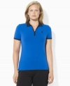 The easy, classic silhouette of Lauren Ralph Lauren's essential plus size stretch cotton jersey polo is embellished with contrast detailing for athletic style. (Clearance)