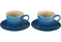 Le Creuset Stoneware Set of 2 Cappuccino Cups and Saucers, Marseille Le Creuset Stoneware Set of 2 Cappuccino Cups and Saucers, Marseille