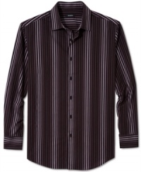 Keep your look in line with this striped shirt from Alfani Black. Keep your look in line with this striped shirt from Alfani Black.