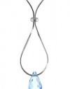 Italian Sterling Silver Aqua Swarovski Crystal Drop Loop Pendant Necklace, 18