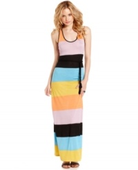 Thick blocks of color and a chic braided belt make this maxi dress a bold update to a classic summertime style! From American Rag. Thick blocks of color and a chic braided belt make this maxi dress a bold update to a classic summertime style! From American Rag.