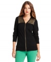 Look like a rockstar in MICHEL Michael's Kor's petite cardigan! Gold studding and an exposed zipper add serious sizzle!