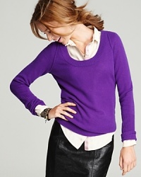 Exposed seam detail lends edge to this plush Aqua Cashmere sweater, flaunting a low scoop neckline and textured trim. The perfect way to showcase a silk button-down, this layer updates your new-season collection with luxury. Exposed seam detail lends edge to this plush Aqua Cashmere sweater, flaunting a low scoop neckline and textured trim. The perfect way to showcase a silk button-down, this layer updates your new-season collection with luxury.