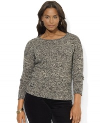 Sumptuously knit from Lauren Ralph Lauren's soft, cozy cotton blend, an essential sweater exudes relaxed sophistication with rolled finishes at the neckline and cuffs. Sumptuously knit from Lauren Ralph Lauren's soft, cozy cotton blend, an essential sweater exudes relaxed sophistication with rolled finishes at the neckline and cuffs.
