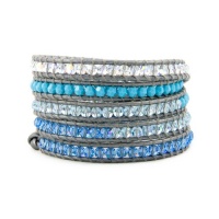 Chan Luu Light Blue Crystal Mix Wrap Bracelet on Grey Leather Chan Luu Light Blue Crystal Mix Wrap Bracelet on Grey Leather