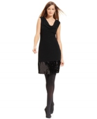 T Tahari's dress is ready for the spotlight with its metallic knit and shimmering sequined hem. T Tahari's dress is ready for the spotlight with its metallic knit and shimmering sequined hem.