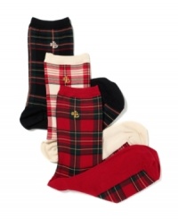 Take on a tartan look with these cheerful trouser socks from Lauren Ralph Lauren, featuring the iconic LRL logo for understated signature style.