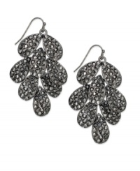 Clusters of starry night shine, by INC International Concepts. These drop earrings feature layers of hematite tone teardrop accents with glass stones for added sparkle. Crafted in hematite tone mixed metal. Approximate drop: 2 inches. Clusters of starry night shine, by INC International Concepts. These drop earrings feature layers of hematite tone teardrop accents with glass stones for added sparkle. Crafted in hematite tone mixed metal. Approximate drop: 2 inches.