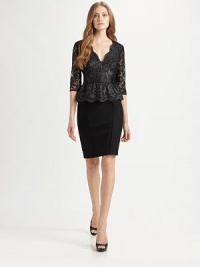 The quintessential combination of lovely lace and alluring tailoring, a gorgeous blouse with on-trend peplum. Deep v-neckThree-quarter sleevesScalloped trimConcealed back zipperFully linedAbout 21 from shoulder to hemNylon/viscose/rayonHand washImportedSIZE & FIT Model shown is 5'11 (180cm) wearing a US size 4. The quintessential combination of lovely lace and alluring tailoring, a gorgeous blouse with on-trend peplum. Deep v-neckThree-quarter sleevesScalloped trimConcealed back zipperFully linedAbout 21 from shoulder to hemNylon/viscose/rayonHand washImportedSIZE & FIT Model shown is 5'11 (180cm) wearing a US size 4.