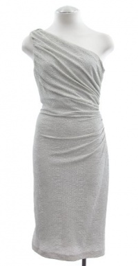 Lauren By Ralph Lauren Ivory/Silver Jersey One Shoulder Sheath Dress 16 Lauren By Ralph Lauren Ivory/Silver Jersey One Shoulder Sheath Dress 16