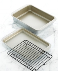 The perfect fit for toasters and countertop ovens, this aluminum cookware set brings conventional oven capability into small spaces, giving you all the tools you need for baking, broiling and making a casserole in your toaster. 5-year warranty. The perfect fit for toasters and countertop ovens, this aluminum cookware set brings conventional oven capability into small spaces, giving you all the tools you need for baking, broiling and making a casserole in your toaster. 5-year warranty.