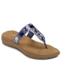Spice up your strut with the Wip Over sandals by Aerosoles. Glamorous jewel-like rhinestones top the wide straps of these cushy, padded thong sandals. Spice up your strut with the Wip Over sandals by Aerosoles. Glamorous jewel-like rhinestones top the wide straps of these cushy, padded thong sandals.