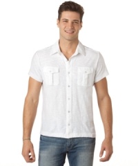 Go light. Keep the weight off your shoulders in this extra-soft, lightweight slub shirt from Calvin Klein Jeans. Go light. Keep the weight off your shoulders in this extra-soft, lightweight slub shirt from Calvin Klein Jeans.