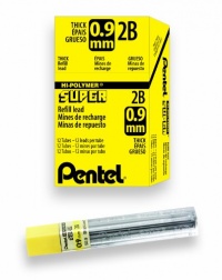 Pentel Super Hi-Polymer Lead Refill, 0.9mm Thick, 2B, 180 Pieces of Lead (50-9-2B)