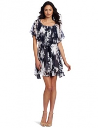 Vince Camuto Women's Abstract Leaf Tie Waist Dress, Blue Night, 8 Vince Camuto Women's Abstract Leaf Tie Waist Dress, Blue Night, 8