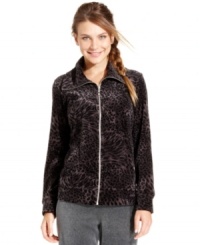 Style&co. Sport's animal-print velour jacket is a stylish addition to your casual wardrobe! Style&co. Sport's animal-print velour jacket is a stylish addition to your casual wardrobe!