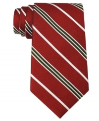 Sweeten up any holiday look with this striped silk tie from Tommy Hilfiger. Sweeten up any holiday look with this striped silk tie from Tommy Hilfiger.