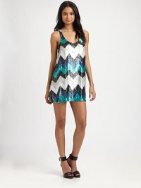 Sequined chevron stripes dazzle on silk charmeuse in a leg-baring racerback shift.ScoopneckSleevelessPullover styleAbout 15 from natural waistSilkDry cleanImportedModel shown is 5'9 (175cm) wearing US size Small. Sequined chevron stripes dazzle on silk charmeuse in a leg-baring racerback shift.ScoopneckSleevelessPullover styleAbout 15 from natural waistSilkDry cleanImportedModel shown is 5'9 (175cm) wearing US size Small.