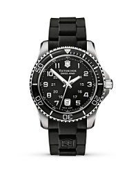 Black is back. Make a sleek style statement with this all-black watch from Swiss Army.