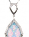 Judith Jack Waterfall Sterling Silver, Marcasite, Blue Opal Convertible Pendant Necklace, 36