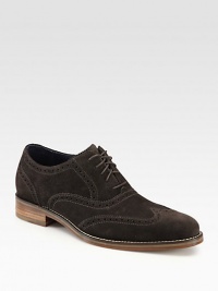 A modern wingtip design with year-round style and versatility, rendered in soft, neatly-perforated suede with a sturdy rubber sole for enhanced traction.Suede upperLeather liningPadded insoleRubber soleImported A modern wingtip design with year-round style and versatility, rendered in soft, neatly-perforated suede with a sturdy rubber sole for enhanced traction.Suede upperLeather liningPadded insoleRubber soleImported