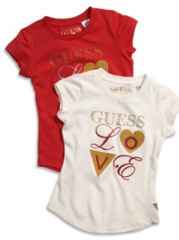 GUESS Kids Girls Little Girl Glitter Graphic Tee, CREAM (6X) GUESS Kids Girls Little Girl Glitter Graphic Tee, CREAM (6X)