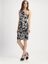 A graphic, abstracted flower pattern decorates this asymmetrical style.Asymmetrical necklineCutout bodice detailPleated bodice and waistbandRuched skirtConcealed side zipTaffeta liningAbout 23 from natural waist55% cotton/45% silkDry cleanImportedModel shown is 5'11 (180cm) wearing US size 4. A graphic, abstracted flower pattern decorates this asymmetrical style.Asymmetrical necklineCutout bodice detailPleated bodice and waistbandRuched skirtConcealed side zipTaffeta liningAbout 23 from natural waist55% cotton/45% silkDry cleanImportedModel shown is 5'11 (180cm) wearing US size 4.