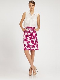 EXCLUSIVELY AT SAKS. Pretty painterly florals highlight this slim pencil silhouette finished with a front bow waistband.High waistband with bow accentFlat frontSlash pocketsCenter back zipperAbout 24 long97% cotton/3% spandexDry cleanMade in USAModel shown is 5'11 (180cm) wearing US size 4.