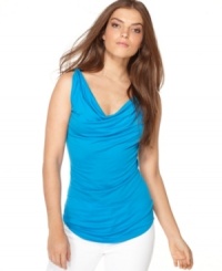 A cowl neckline and seductive twisted straps create drama on a simple, chic tank from Calvin Klein Jeans.