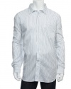 Nautica Men's White Vertical Striped Button Down Shirt