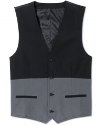 Look sharp. With a two-tone design, this vest from American Rag takes you firmly into a dapper territory. Look sharp. With a two-tone design, this vest from American Rag takes you firmly into a dapper territory.