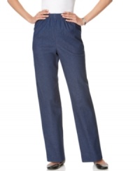A comfy alternative to your everyday jeans! These straight leg pants by Alfred Dunner feature am elastic waistband and a classic fit, with a hint of stretch for comfort. A comfy alternative to your everyday jeans! These straight leg pants by Alfred Dunner feature am elastic waistband and a classic fit, with a hint of stretch for comfort.