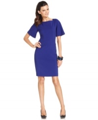 T Tahari updates a sophisticated sheath dress with fluttery bell sleeves and an exposed back zipper. The details make it modern, but the classic silhouette keeps it pretty and polished for the office. T Tahari updates a sophisticated sheath dress with fluttery bell sleeves and an exposed back zipper. The details make it modern, but the classic silhouette keeps it pretty and polished for the office.
