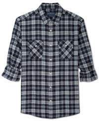 Flannel is the fabric of the season – lock down your cold-weather look in this warm American Rag plaid flannel shirt. Flannel is the fabric of the season – lock down your cold-weather look in this warm American Rag plaid flannel shirt.