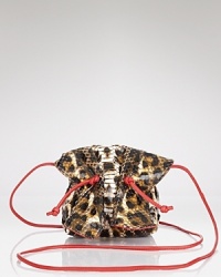 Make an exotic statement with this leopard-print bag from Carlos Falchi. In spite of its petite size, this snake leather pouchette makes a major statement. Make an exotic statement with this leopard-print bag from Carlos Falchi. In spite of its petite size, this snake leather pouchette makes a major statement.