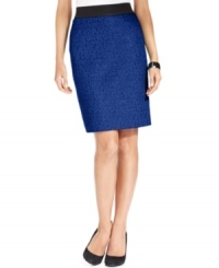 Strike a noticeably stylish note in this pencil skirt from Alfani, outfitted with an elegant lace overlay. Strike a noticeably stylish note in this pencil skirt from Alfani, outfitted with an elegant lace overlay.